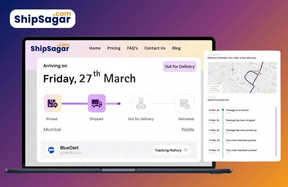 ShipSagar real-time shipment tracking dashboard showing live delivery status and courier updates