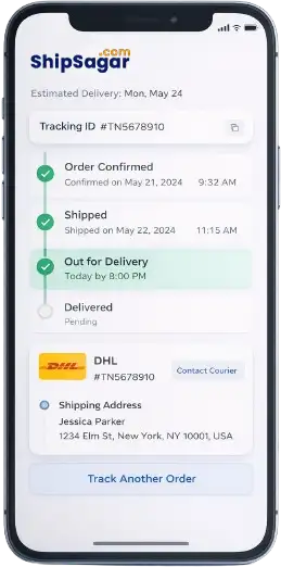 Mobile ecommerce order tracking page showing branded tracking interface with real-time shipment timeline and out for delivery status